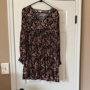 Knox Rose Black and Pink Floral Long Sleeve Dress
